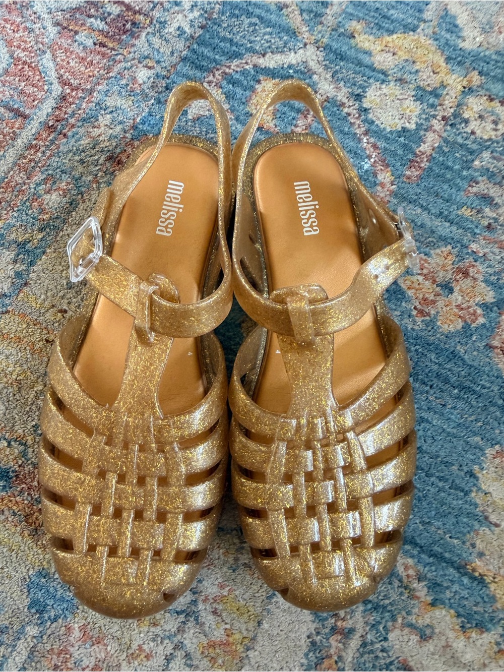 Melissa Possession Sandals Girls Size 5 Gold Glitter Jelly Fisherman Shoes